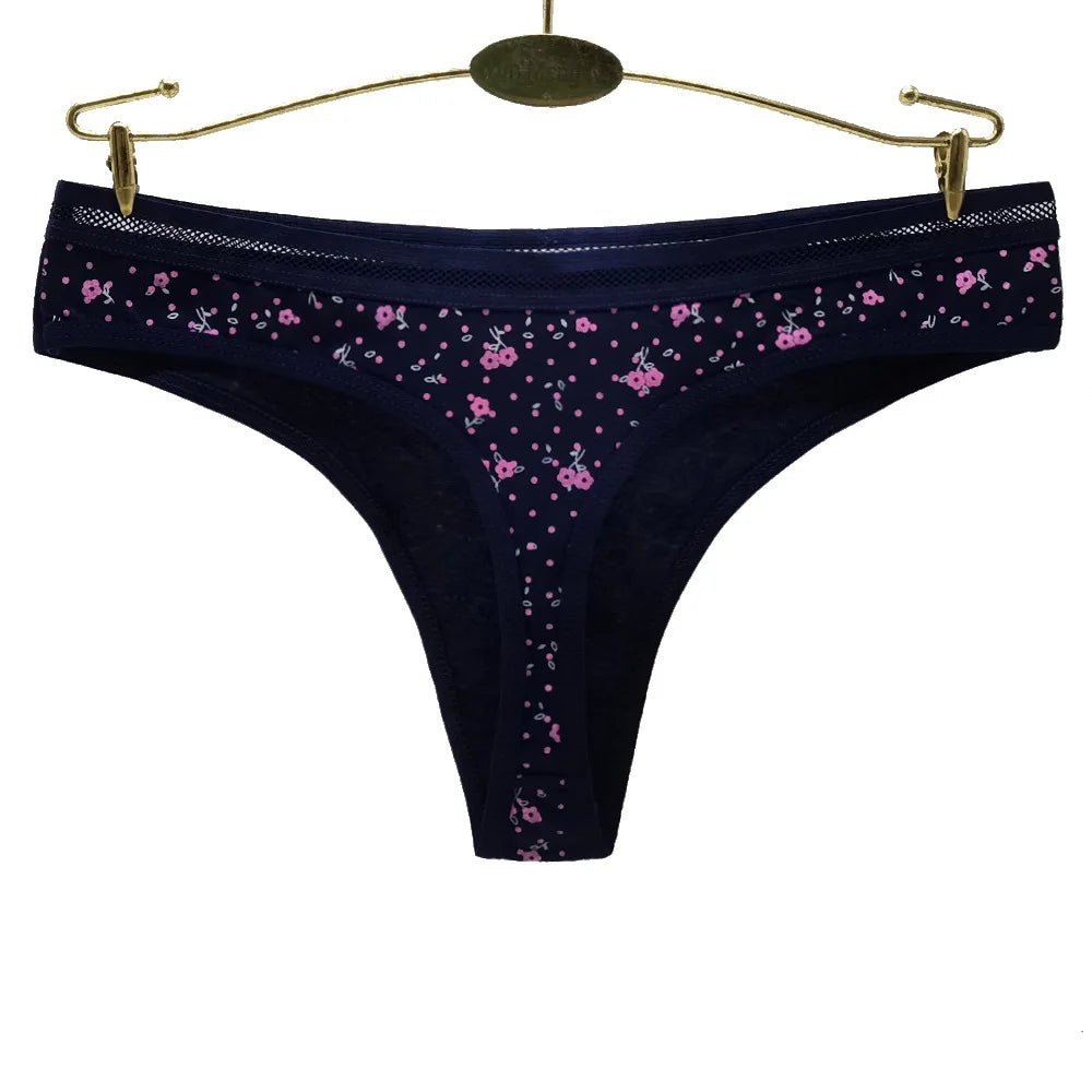 5 Pcs Women’s Cotton Thong Panties Set - Sexy Dot Star Print G-String Tanga Lingerie Intimate Underwear