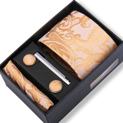 Men’s Green Business Tie Set - Premium Necktie with Hanky, Cufflinks & Tie Clip Gift Box for Wedding Formal Wear