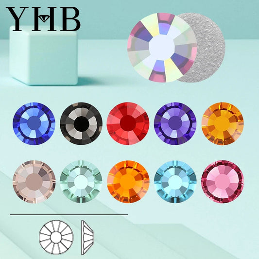 YHB Cold Fix Crystal Flatback Rhinestones - Silver Back Non Hotfix DIY Gems for Nail Art, Bags, Shoes, Garments & Phone Decoration
