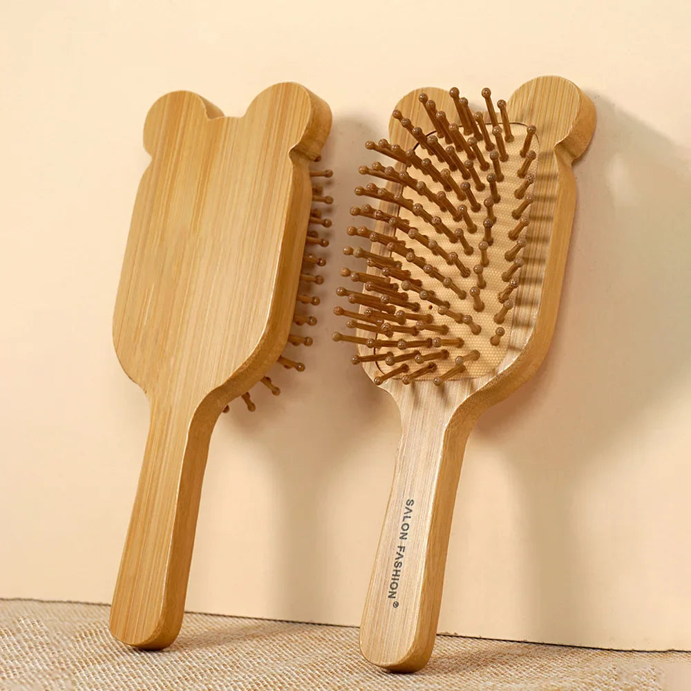 Bamboo Hair Brush with Wide Teeth & Air Bag - Smooth Scalp Massage Comb for Women Hairdressing Styling Tools