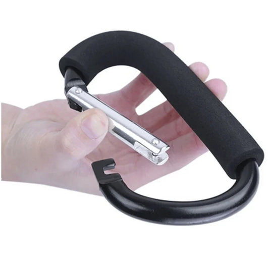 Heavy Duty Stroller Hooks - Foam Handle Carabiner Clips with D-Ring Snap for Bags, Groceries & Organizer Storage