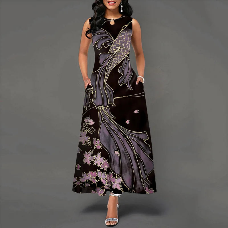 Women’s Loose Floral Vintage Maxi Dress – Ruffled Hole Summer Camis Big Size Elegant Party Dress