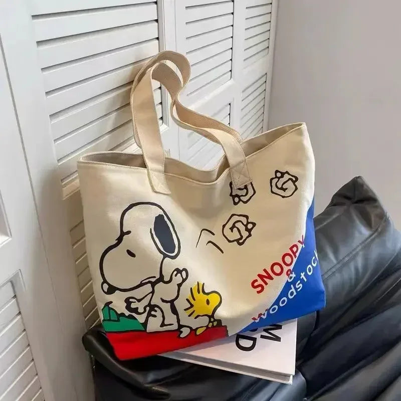 Snoopy Cartoon Canvas Bag – Large Capacity Student, Tutoring, and Messenger Shoulder Bag for Women