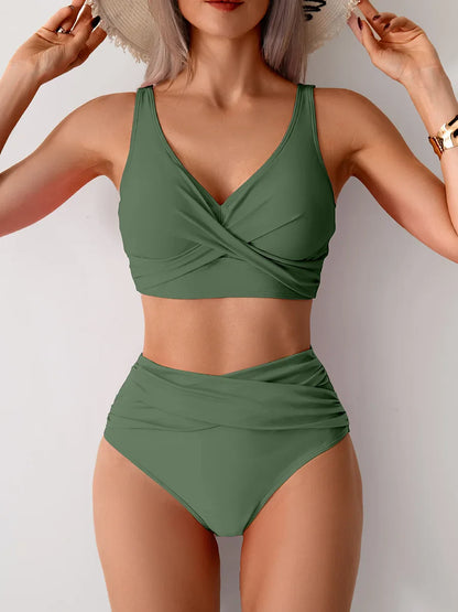 VigoBreviya 2025 Sexy Solid Strapped Bikini Set – Cross Push-Up, High Waist Brazilian Swimsuit for Women, Beach & Bath Wear