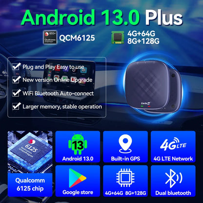 CarlinKit Android 13 AI TV Box – 8-Core Wireless CarPlay & Android Auto with Split Screen, 64G/128G for Netflix, YouTube, Play Store