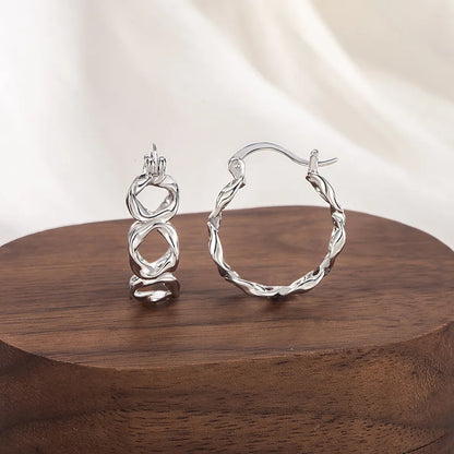 PANJBJ925 Sterling Silver Hoop Earrings - Frosted Geometric Design Fashion Jewelry Gift for Women