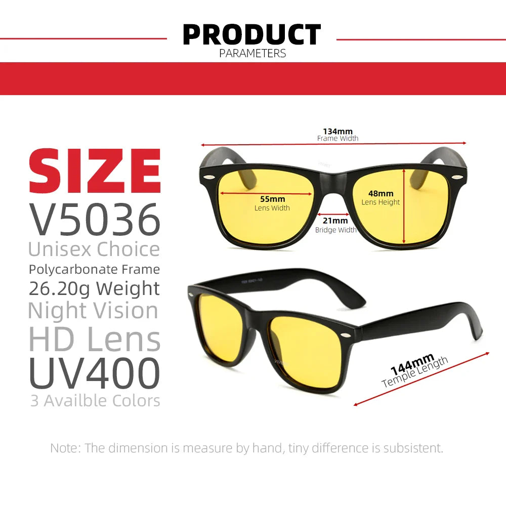 VIVIBEE Classic Night Vision Glasses — Square Polarized UV400 Yellow Lenses for Men & Women, Driving Sunglasses 2025