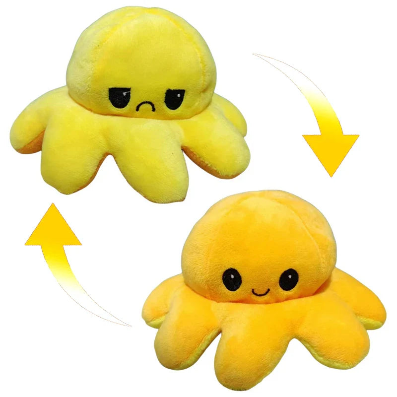 Double-Sided Octopus Plush Toy - Reversible Purple & Blue Flip Stuffed Animal with Embroidered Details