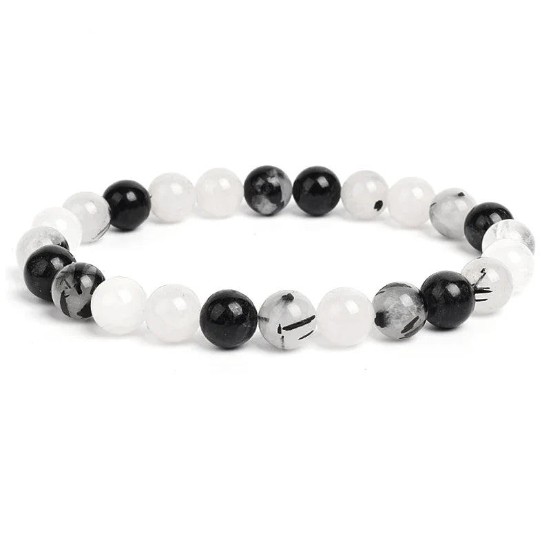 Natural Stone Bead Bracelet - Amethyst Crystal Quartz Aquamarine Jade Agate Elastic Bangle Jewelry for Women & Men