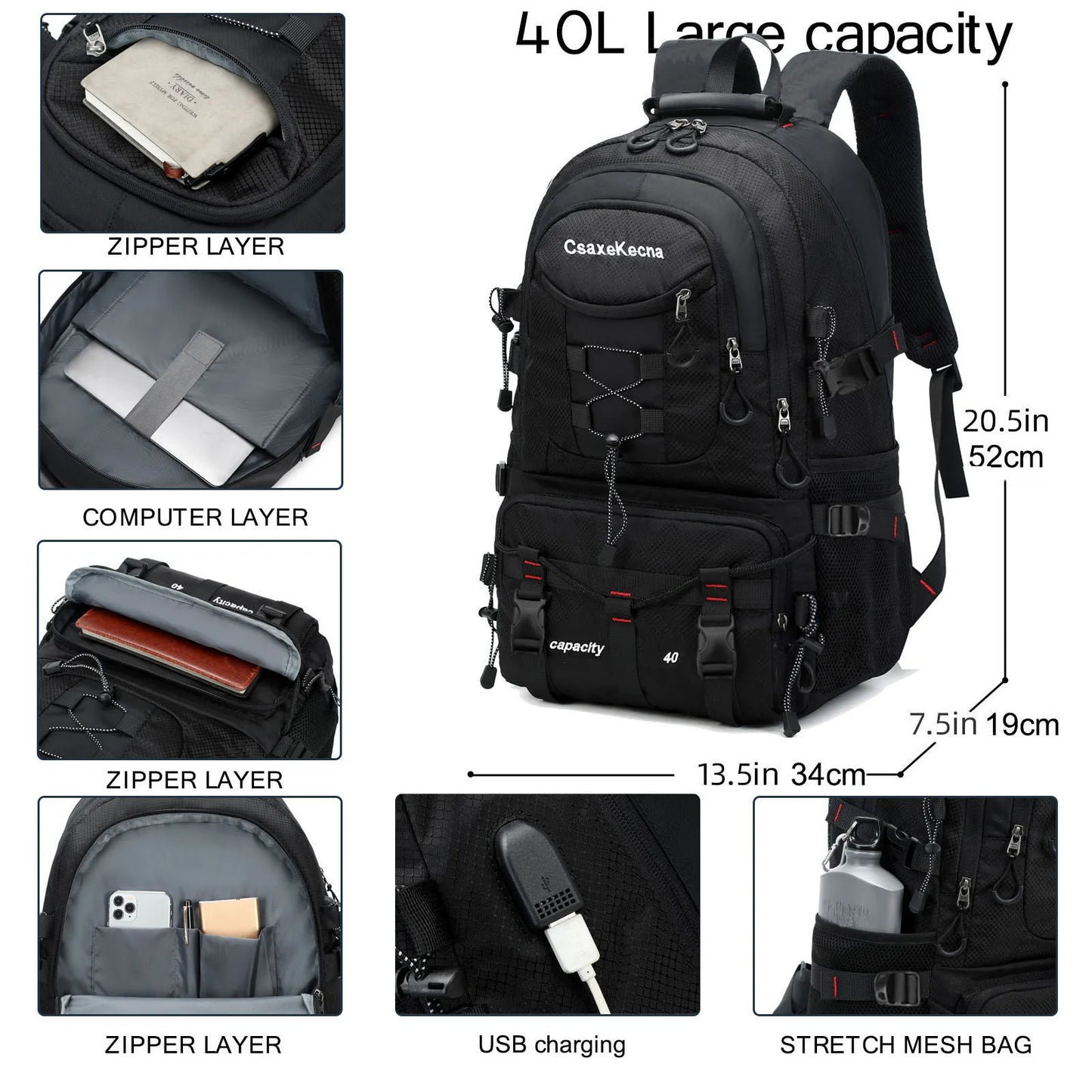 40L Waterproof Lightweight Travel Backpack | Outdoor Hiking Camping Backpack for Men and Women