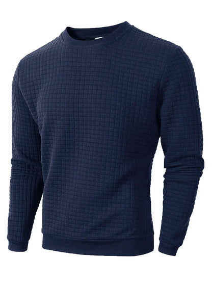 Men's Crew Neck Knit Sweater - Solid Color Jacquard Check Pullover Warm Casual Streetwear Top