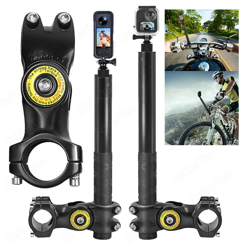 Motorcycle & Bicycle Selfie Stick Monopod – Handlebar Mount Bracket for Insta360 X5/X3/X4, GoPro Hero 8–13, DJI Accessories