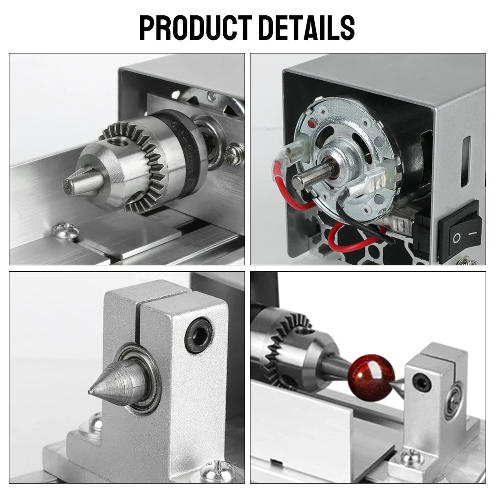Mini Wood Lathe Machine - 12-24V DIY Rotary Tool for Woodworking, Buddha Pearl Grinding & Polishing Crafts