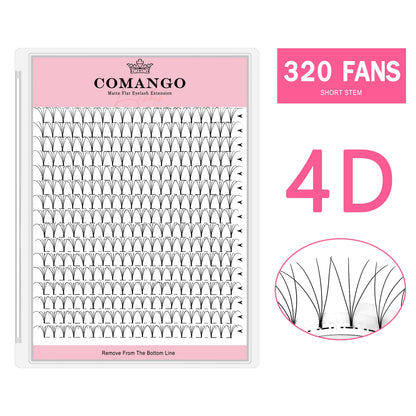 CoMango Wispy Premade Volume Lash Fans – 3-10D Individual Short Stem Faux Mink Russian Eyelash Extensions, 320 Fans