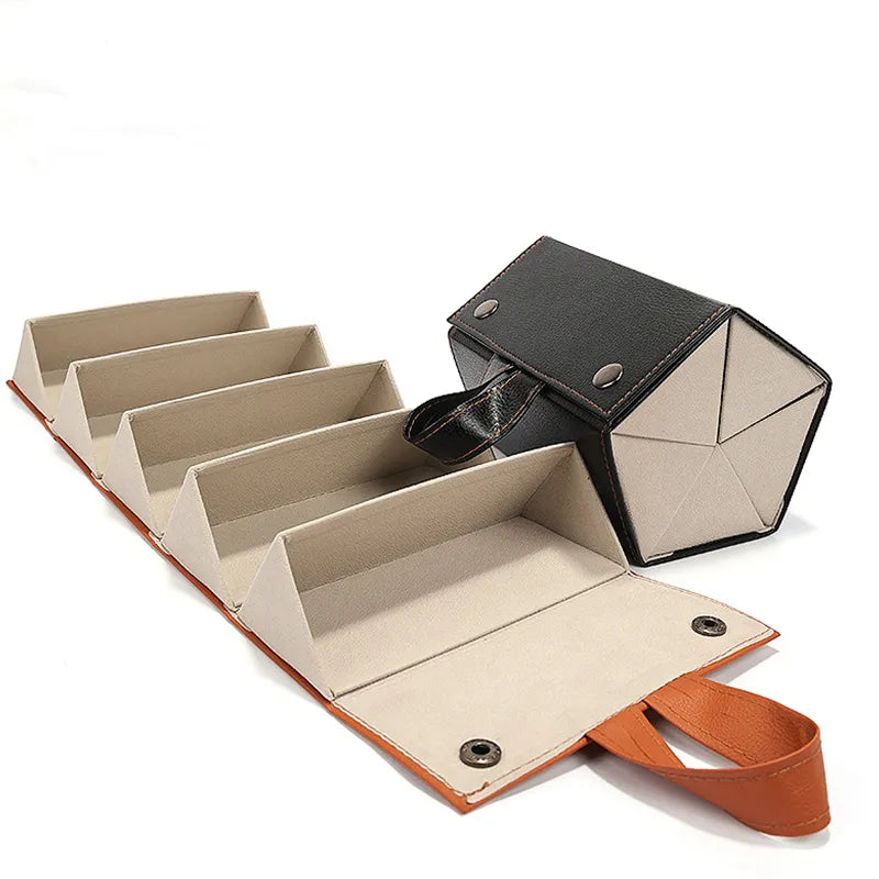 Portable Multi-Slot Eyeglasses Organizer: Travel-Friendly Folding Sunglasses PU Leather Case for Home Storage - 3/5 Grids Display