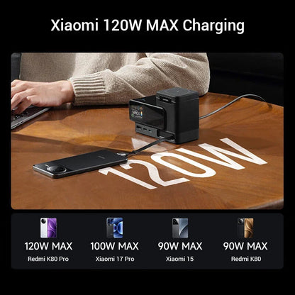 CUKTECH 15 Charging Station - 140W GaN USB-C Fast Charger with Retractable Cable TFT Display Wireless Charging for Xiaomi iPhone MacBook Laptop