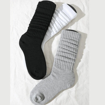 Women’s White Mid-Calf Socks - 3 Pairs Comfortable Breathable Basic Fashion Socks