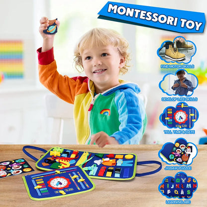Montessori Toddler Busy Board – Educational Activity for Dress Motor Skills, Baby Learning Toy for Travel