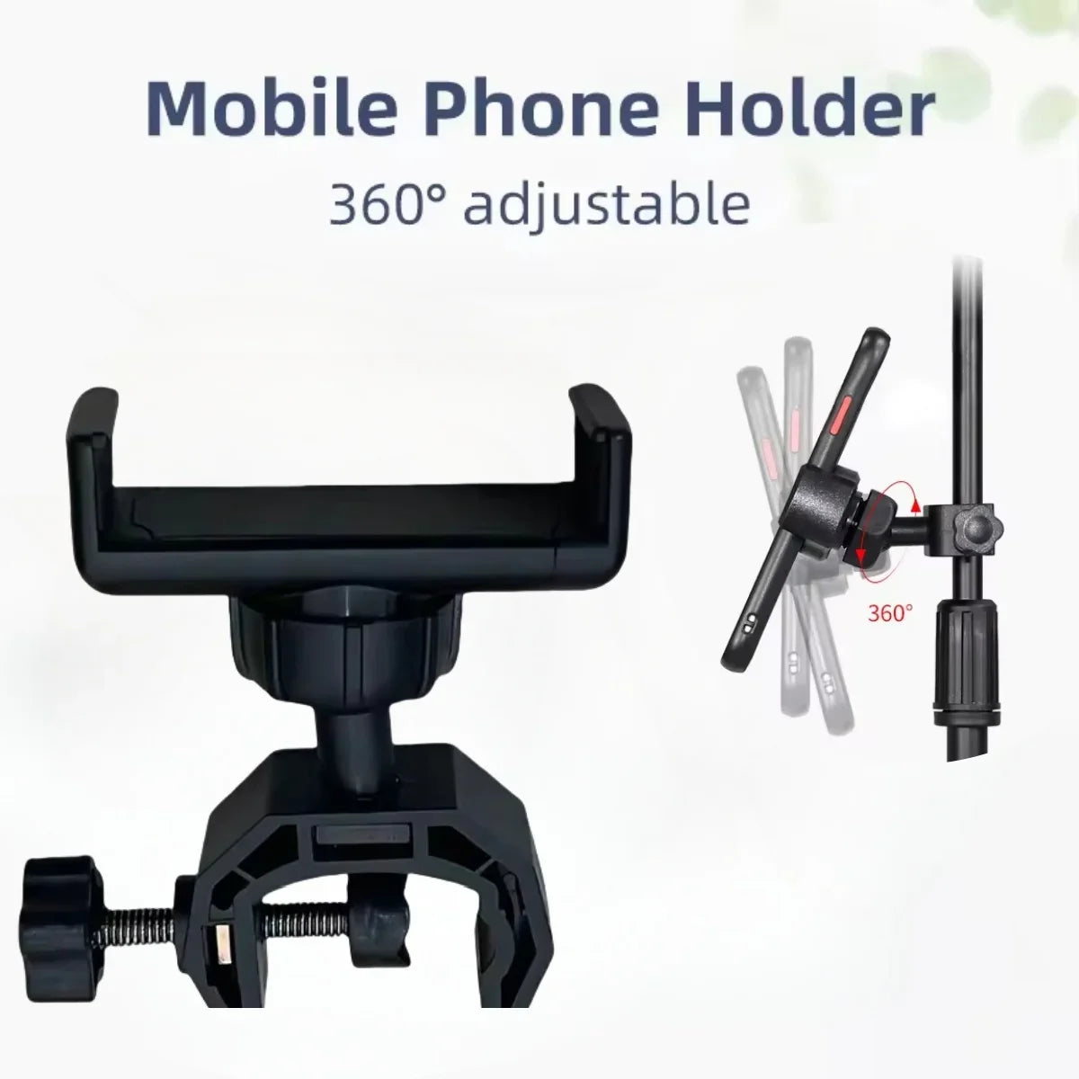 Universal C-Clip Phone Holder - 360° Rotating Mount for Boom Arms and Microphone Stands