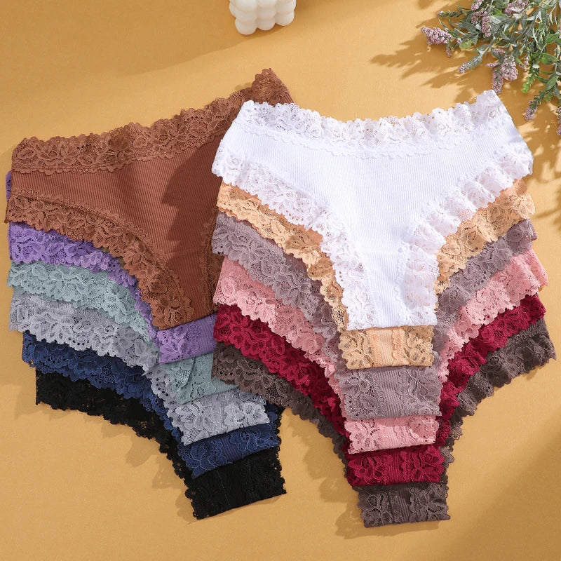 7PCS Women’s Lace Panties Set - Seamless Brazilian Low Rise G-String Cotton Lingerie Soft Underwear S-XL