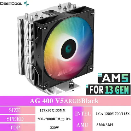 DEEPCOOL AG400 ARGB CPU Air Cooler – 4 Heat Pipes PWM 220W TDP Radiator for Intel LGA1700/1200/115X & AMD AM4/AM5 High Performance Cooling Fan