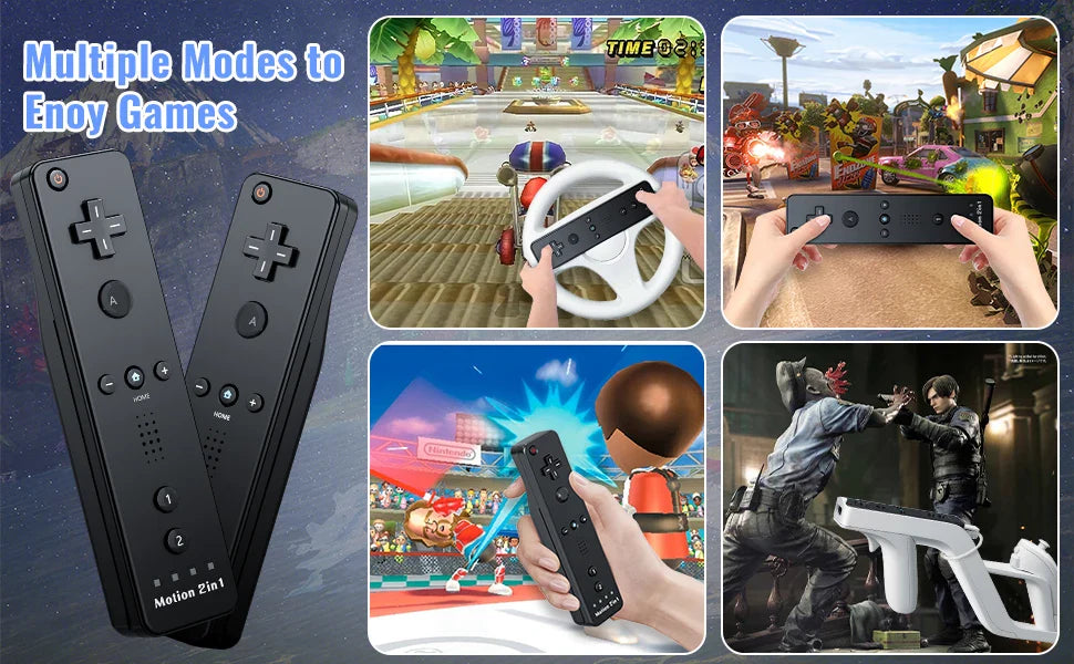 2-in-1 Nintendo Wii Controller Set | Wireless Remote Gamepad with Motion Plus Joystick & Silicone Case