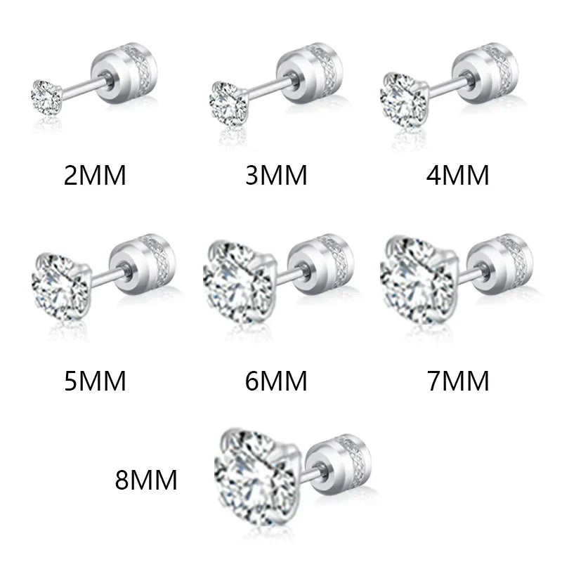 Medical Stainless Steel Crystal Zircon Ear Studs – Hypoallergenic Tragus & Cartilage Screw Piercing Earrings Jewelry