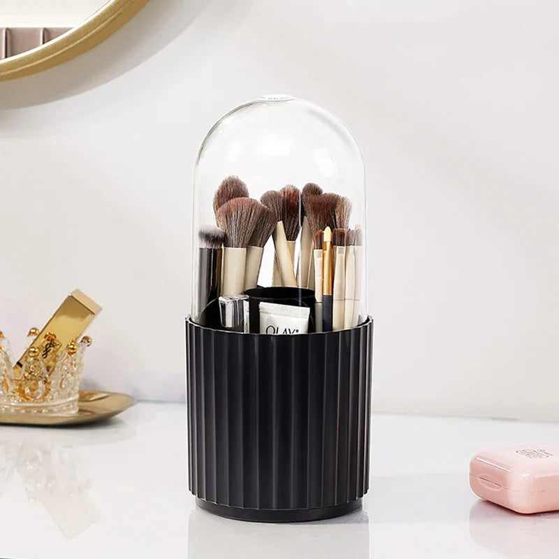 360° Rotating Makeup Brush Holder with Lid – Organizer for Vanity, Desktop, Countertop & Dresser Table