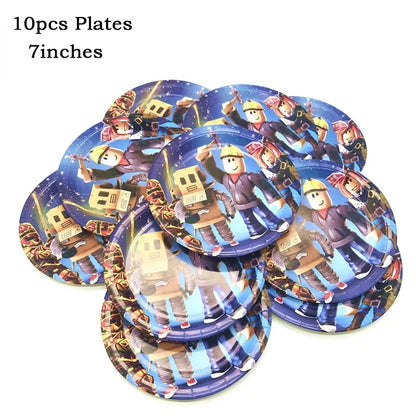 Hot Robot Roblox Kids Party Supplies Set – Disposable Tableware with Paper Plates, Cups, Balloons for Birthday & Baby Shower Decorations