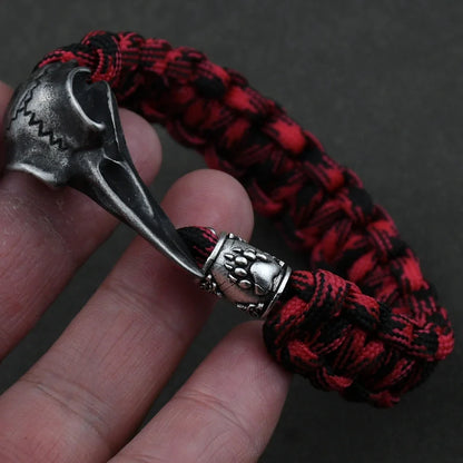 Odin Crow Skeleton Viking Bracelet - Norse Rune Bead Paracord Rope Valknut Eagle Pendant Amulet Jewelry Gift