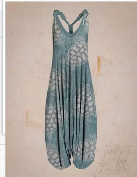 Bohemian Wide Leg Jumpsuit - Vintage Mandala Paisley Print Loose Fit Backless Women Harem Romper