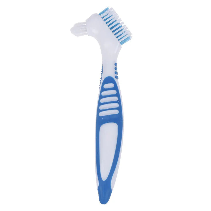 Denture Cleaning Brush - Soft Multi-Layer Bristle False Teeth Brush with Non-Slip Rubber Handle
