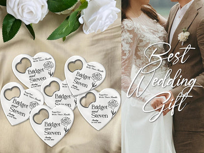 Custom Heart-Shaped Magnet Bottle Opener – 10-30pcs Engraved Bridal Shower & Wedding Party Favors in Bulk