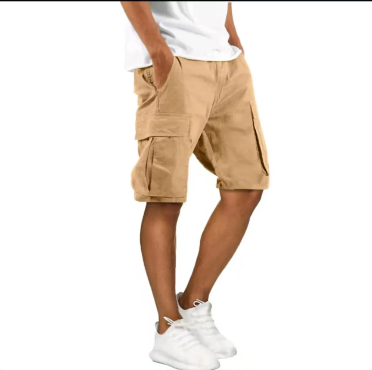 Men's Multi-Pocket Cargo Shorts - Loose Fit Drawstring Waist Knee-Length Summer Outdoor Casual Pants