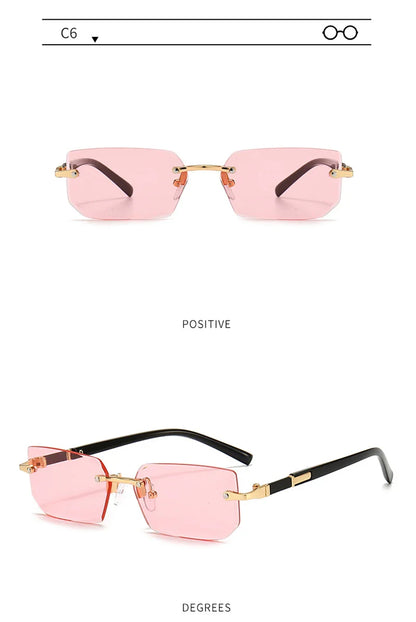 Fashion Rimless Sunglasses – Classic Small Square Frameless Shades for Men & Women, Summer Travel Eyewear