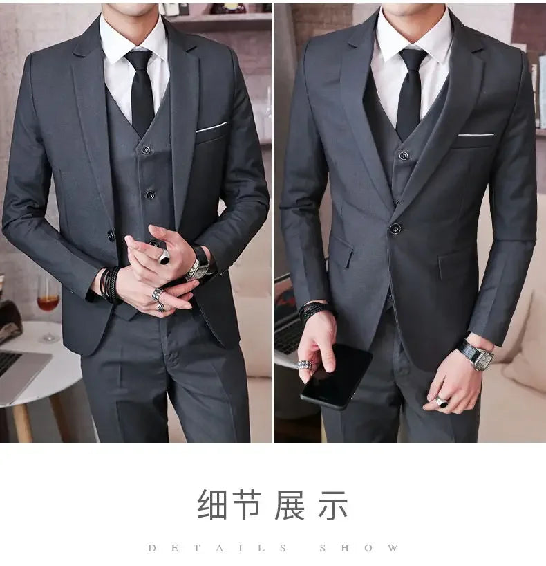 Men’s 3-Piece Suit 6XL — Blazer, Vest & Trousers, Italian Style Fashion Business Wedding Formal Gentleman Dress