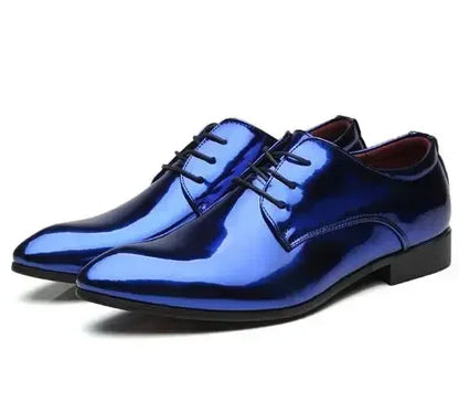 Fashion Patent Leather Men’s Wedding Oxfords - Designer Pointed Toe Dress Shoes Gold Blue Red White Sizes 37-48