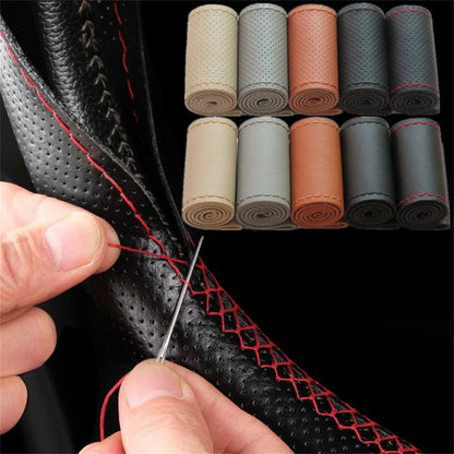 Leather Car Steering Wheel Cover - DIY Braid Design, Universal 38cm Auto Steering Wheel Case
