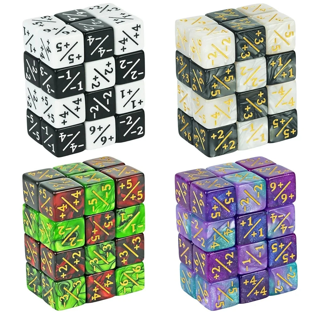 10pcs Six Sided Dice Set - D6 Counters +1/+1 & -1/-1 for Math Learning, Kids Arithmetic Toys and Card Game Accessories