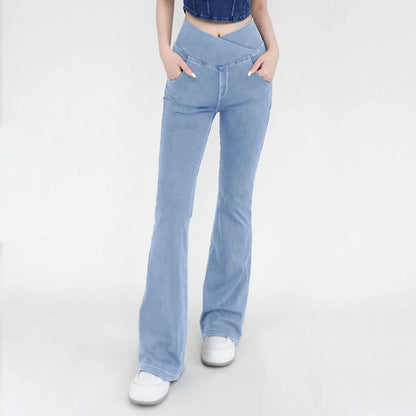 Women's High Waist Flare Leggings - Stretch Denim Yoga Pants for Fitness & Casual Wear