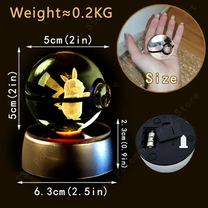 Pokémon Crystal Ball Night Light - 3D Pikachu Gengar Mewtwo Glass Lamp Statue Kids Birthday Gift