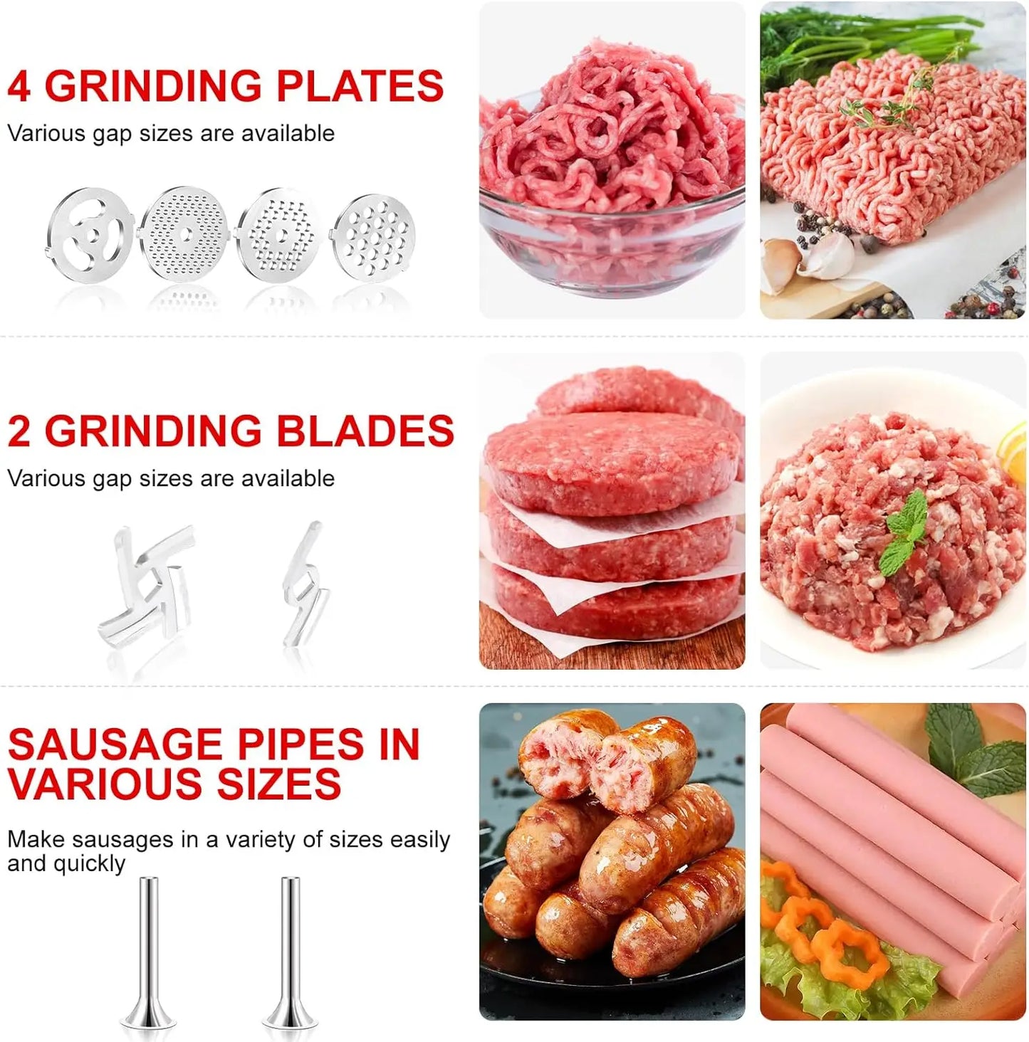 Metal Food Grinder Attachment for KitchenAid and Cuisinart SM-50 Series Stand Mixers - Includes Meat Grinder and Sausage Stuffer