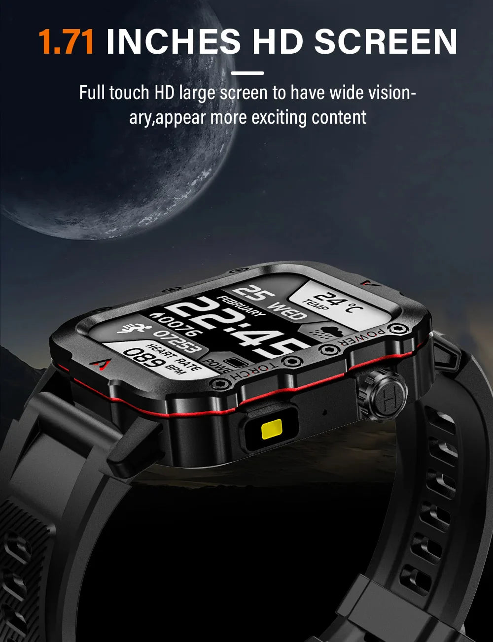 LAXASFIT Men’s Smart Watch – LED Flashlight, Outdoor Sports, Health Monitoring Wristwatch