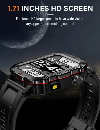 LAXASFIT Men’s Smart Watch – LED Flashlight, Outdoor Sports, Health Monitoring Wristwatch