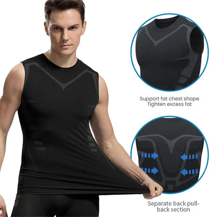 Ionic Shaping Vest for Men: Ice-Silk Slimming Compression Tank Top for Tummy Control and Fitness