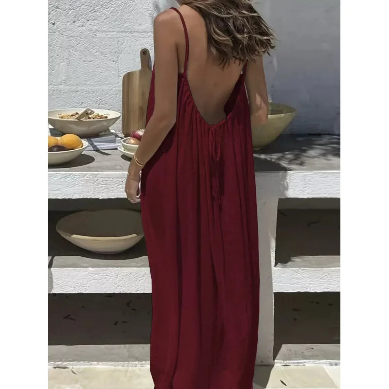 Women Strapless Backless Maxi Dress - Loose Comfortable Casual Home Sleepwear Long Dress