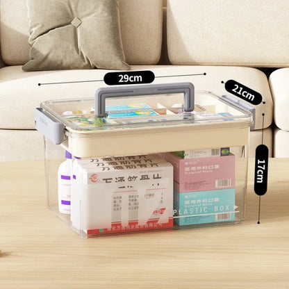 Multi-Layer Home Medicine Box – Large Capacity Transparent Medical Storage Case for First Aid & Medication Organization