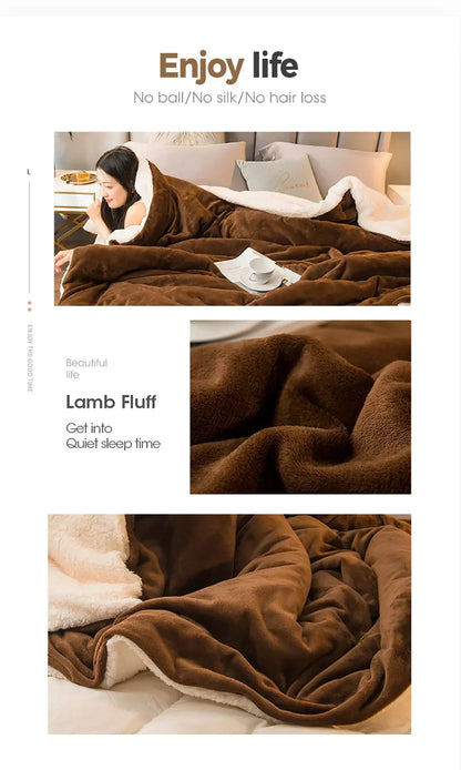 Wool Throw Blanket – Double-Sided Warm Winter Bedspread for Queen Beds & Camping