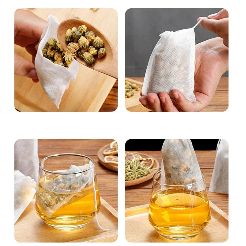 Disposable Empty Tea Filter Bags with String – Heat Seal Scented Tea Bags for Loose Leaf Herbs, Herbal Tea Brewing Kitchen Accessories