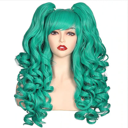 HAIRJOY Women's Long Curly Synthetic Cosplay Wig with 2 Ponytails – Halloween & Party Wig